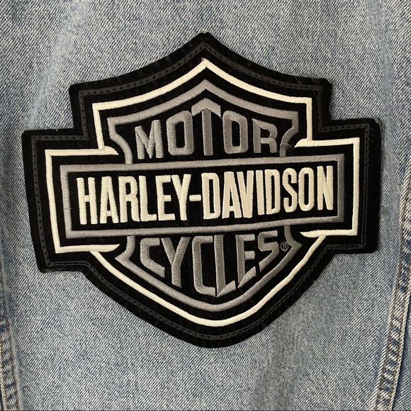 Vintage Levi’s Denim Jacket Harley Davidson Patch Size Large Trucker Streetwear - Picture 6 of 12